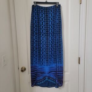 Express Size S Blue with Black Patterned Maxi Skirt with Mini Skirt Underlayer